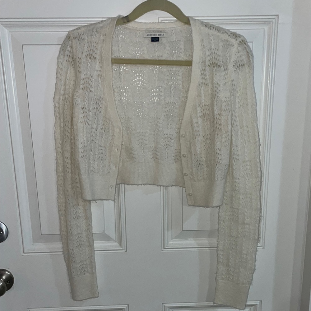 American Eagle Outfitters Cream Open-Knit Cardigan